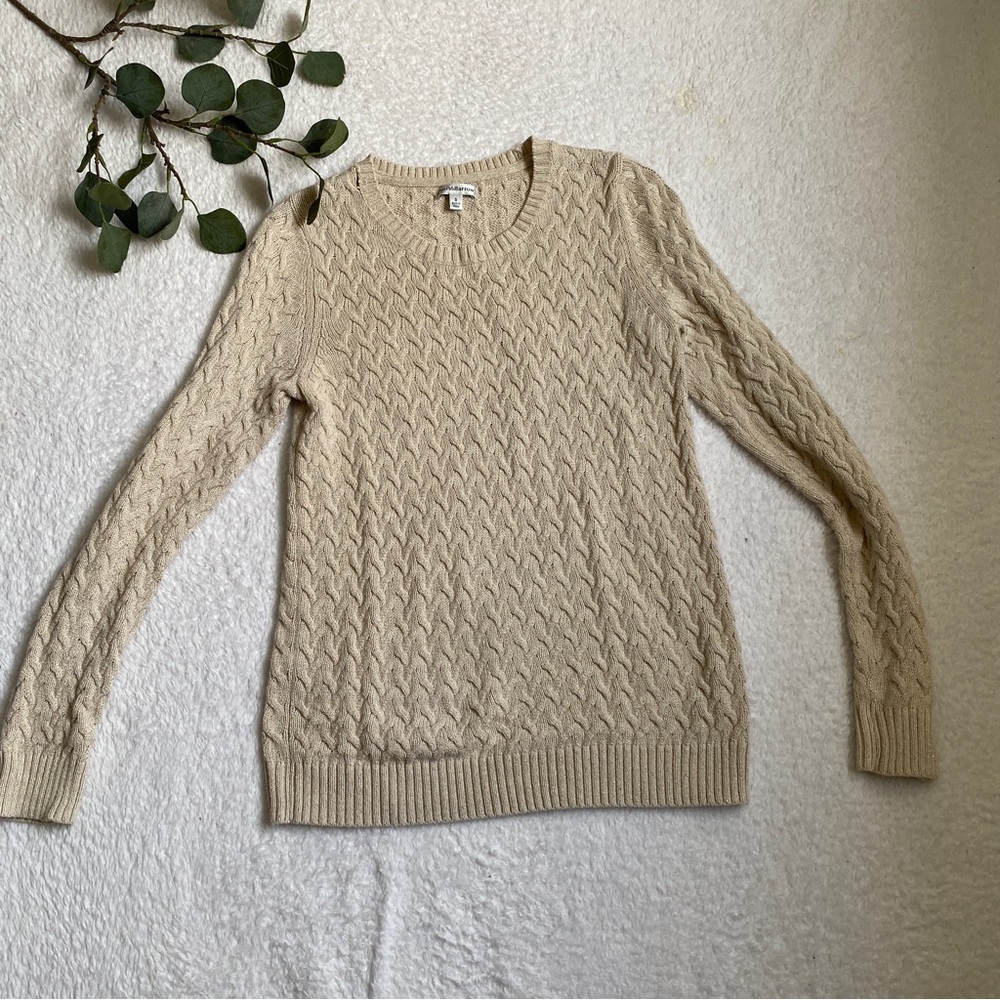 Croft & Barrow | beige shimmer braided knit crewneck sweater